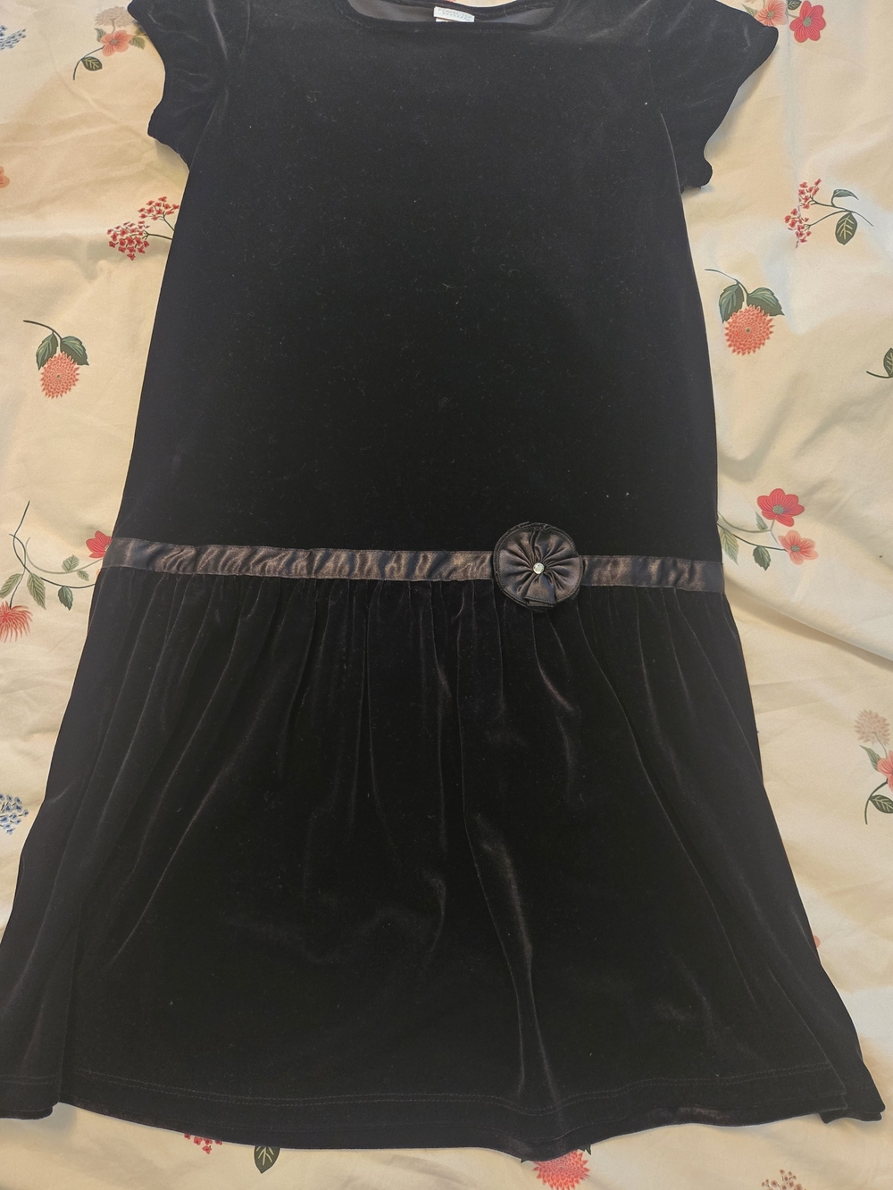 Girls' Black Velvet Formal Dress with Satin Waistband